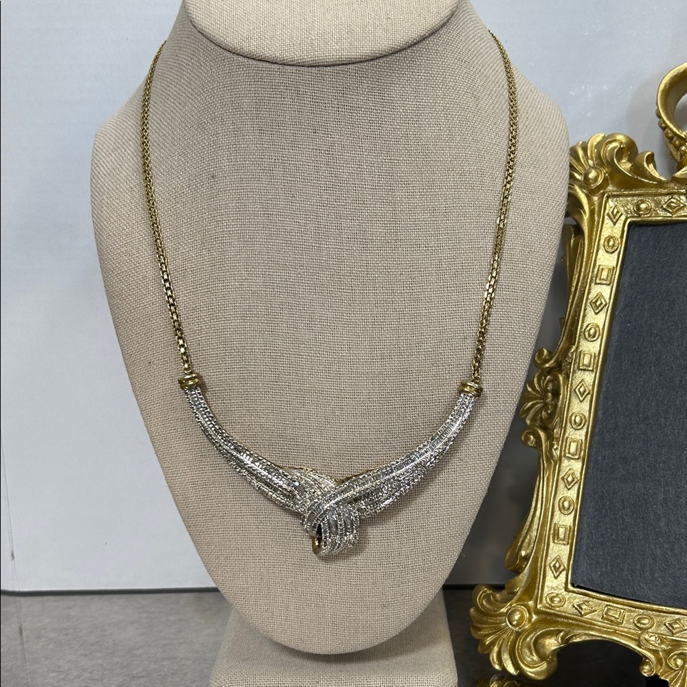 Vintage Gold Plated Brass CZ Knot Necklace